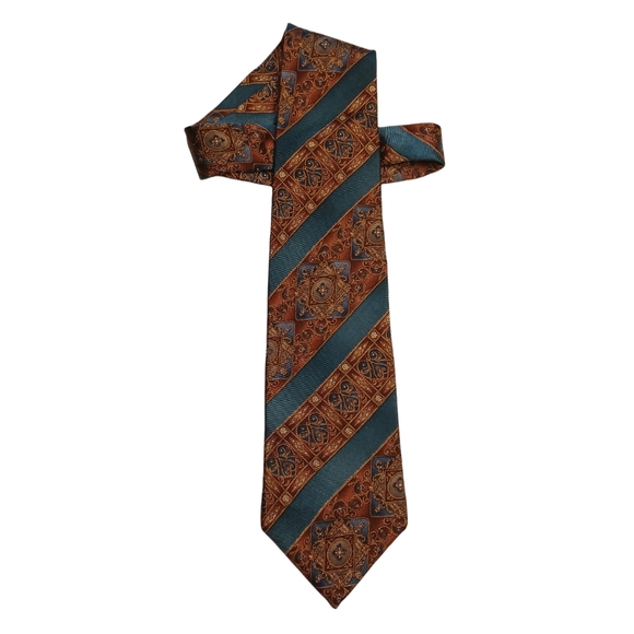 VTG BILL BLASS Brown Blue Diagonal Stripe Multi Print Tie - Picture 2 of 6